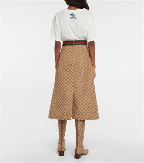 Horsebit GG canvas midi skirt in brown .